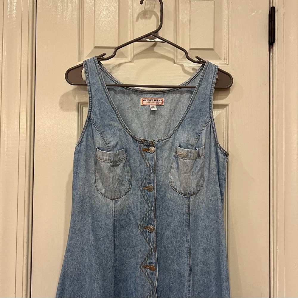 Vintage Guess Denim Midi Dress Button Down Sleeveless Y2K Western Boho Indie - Picture 2 of 7